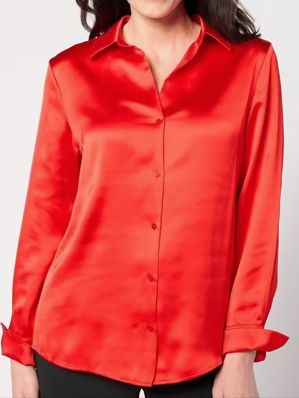 Women's Red Satin Button-Down Blouse